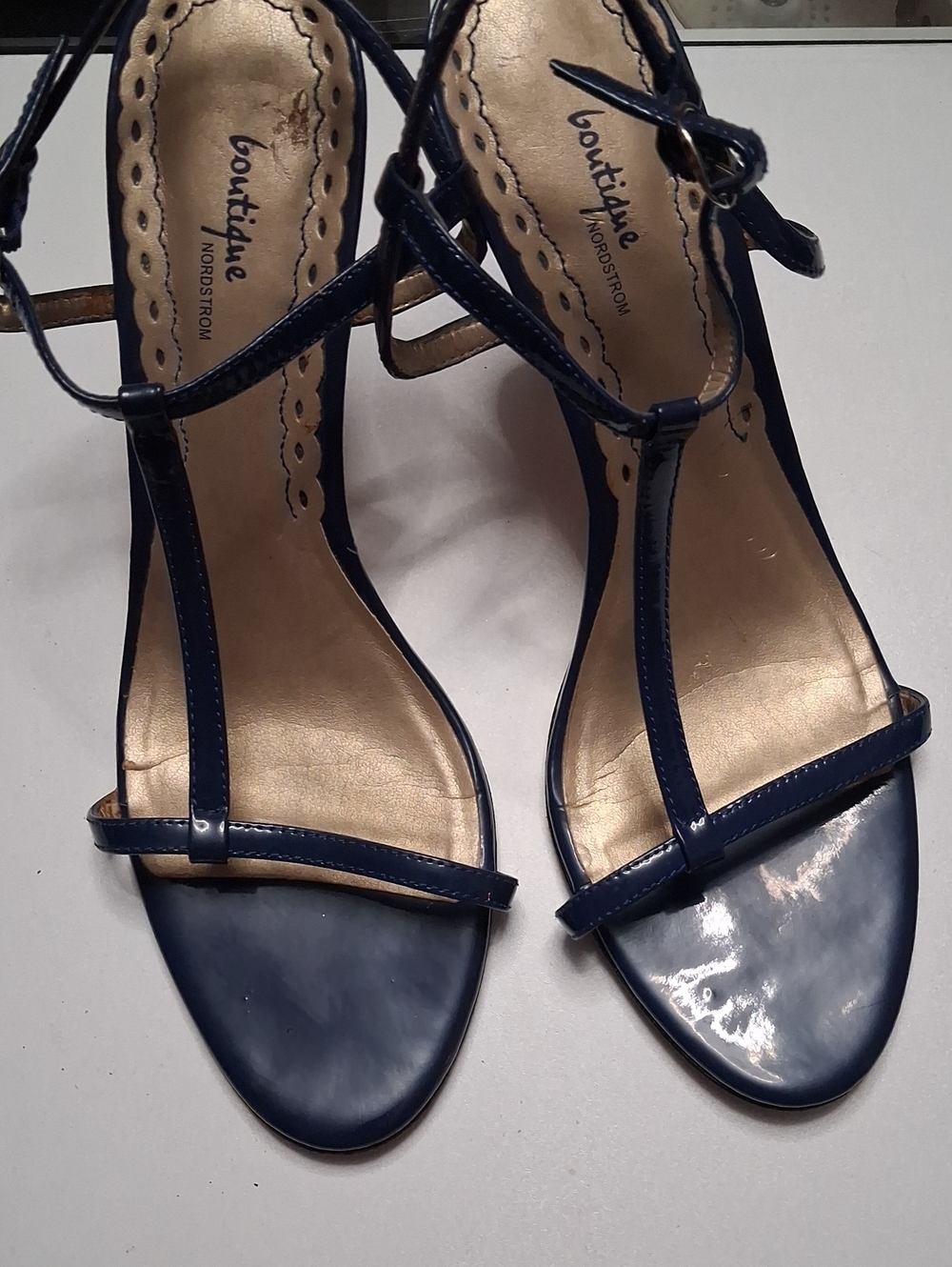 Nordstrom Navy Patent T-Strap Sandal Heels
